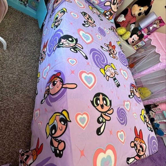 FULL SIZE POWERPUFF GIRLS FLAT SHEET AND PILLOW CASE - Picture 2 of 11